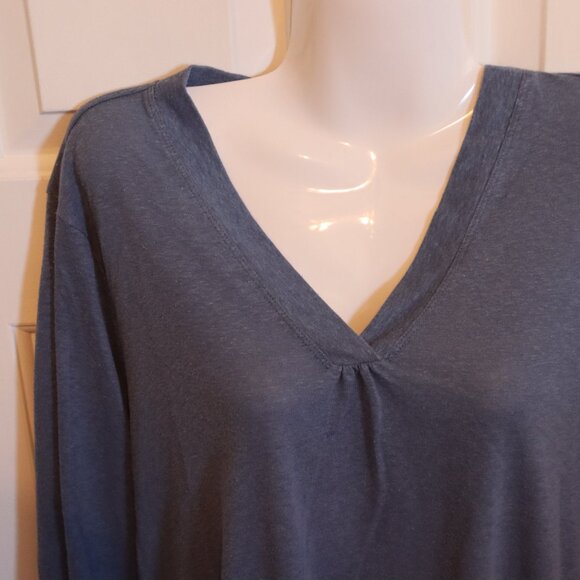 Orvis Heathered Blue 3/4 Sleeve V-Neck Top Linen/Polyester Blend Size Large - Picture 9 of 10